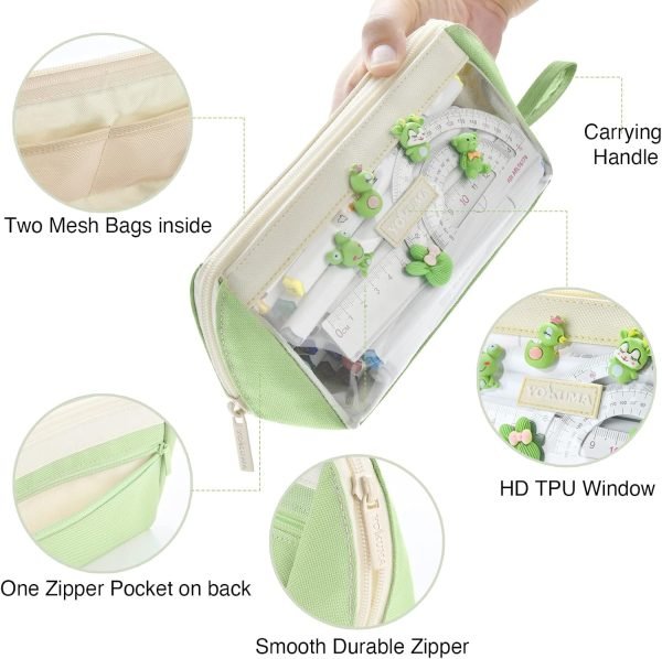 wholesale yokuma clear aesthetic pencil case pouch for girls cute kawaii mark pen case organizer large capacity for kids teen college students adults,small makeup bag,back to school supplies (green) free samples