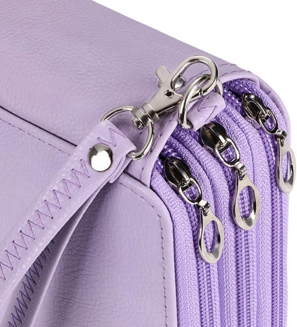 wholesale btsky deluxe pu leather pencil case for colored pencils - 120 slot pencil holder with handle strap handy colored pencil box large (purple) free samples