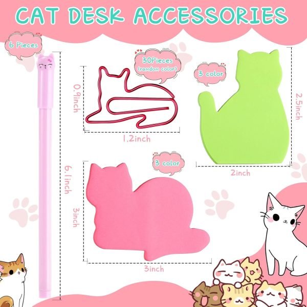 wholesale 42 pcs stationery set 6 color cute sticky notes 30 pcs paper clips and 6 pcs cute pen lover gifts lovely office desk accessories for work school office supplies(cute cat) free samples