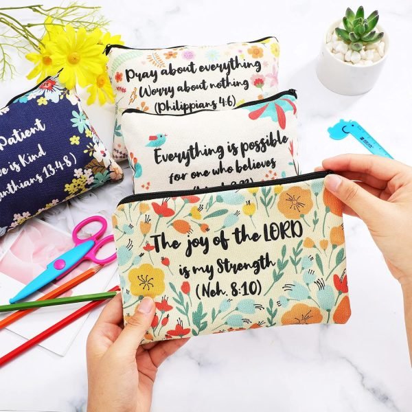 wholesale 4 pieces inspirational bible verse pencil pouch christian pencil case scripture canvas makeup bags for students office journaling supplies (bible verse pattern,8.7 x 5.5 inch) free samples