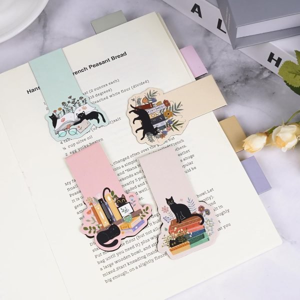 wholesale cat book magnetic bookmark: 8 pcs black cat flower book magnetic bookmarks cute bookmark gifts for book reading lover for kids students teachers office stationery free samples