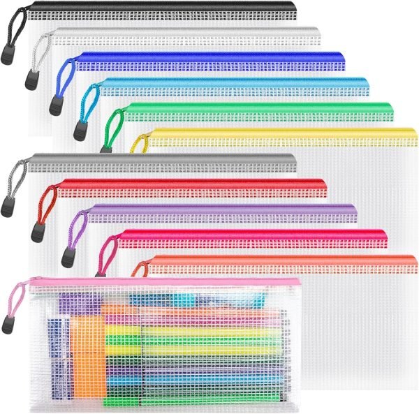 wholesale umriox zipper pencil pouches, 9.2 x 4.7 in (12 colors, 12 pack), pencil pouches bulk, clear pencil pouch for office supplies cosmetics travel accessories free samples