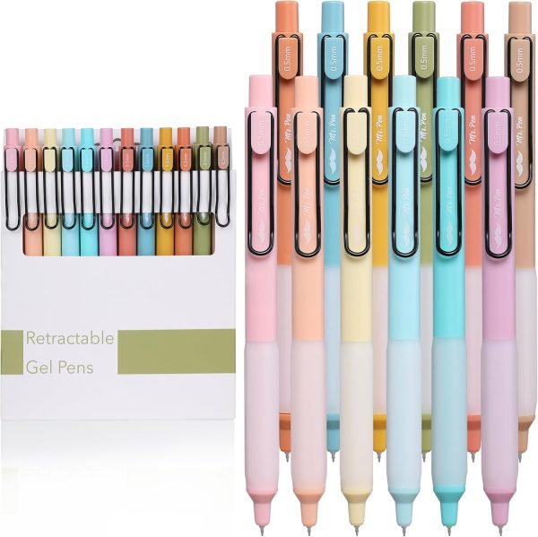 wholesale mr. pen- retractable gel pens, 12 pack, black ink gel pens, pastel barrels, fast dry, gel pens fine point 0.5mm, retractable pens, cute pens, gel ink pens, aesthetic pens for journaling fine tip pens free samples