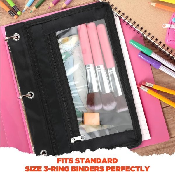 wholesale 3 ring pencil pouch,3 ring binder pencil pouch with zipper, pencil pouch for 3 ring binder, binder pencil case expandable binder pouches clear window pencil case for binder for office supplies free samples