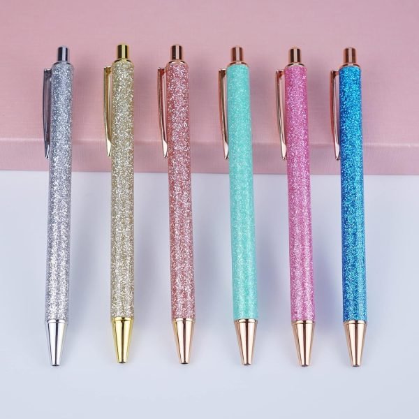 wholesale cute retractable ballpoint pens for women girls, fancy decorative glitter body, medium point black ink, smooth colored gifts, 6 pack free samples