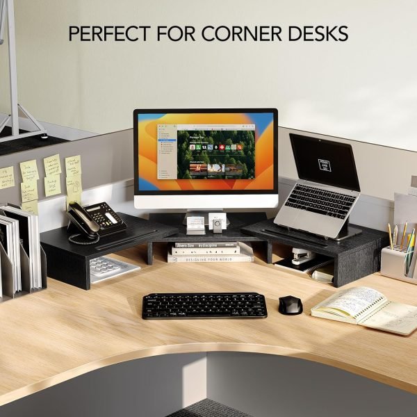 wholesale ameriergo dual monitor stand riser for 2 monitors, monitor stand for desk, adjustable computer monitor stand with 2 slot, multifunctional desktop organizer stand for laptop, pc, computer, printer free samples