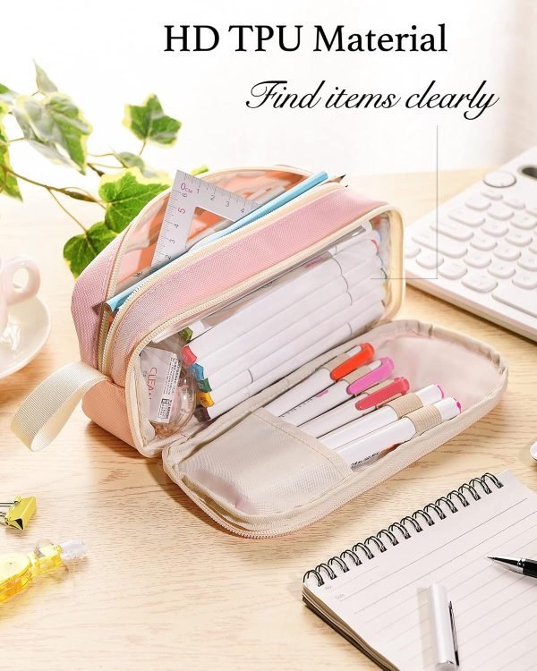 wholesale yokuma pencil case for adults aesthetic pen bag for teen college zipper pouch office supplies stationery organizer small tool bag (pink tw) free samples