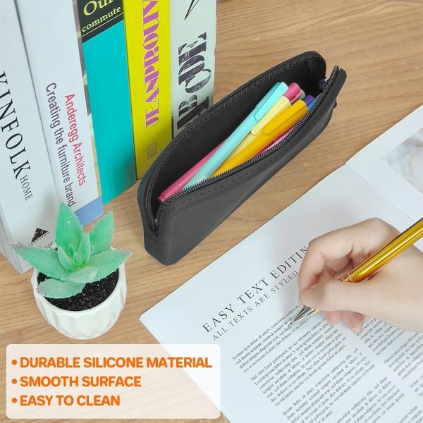 wholesale silicone pencil case, waterproof silicone cosmetic bag, pencil bag, multifunctional pencil case aesthetic, zipper storage bag (black) free samples