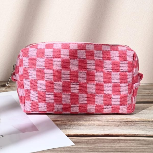 wholesale soidram 2 pieces makeup bag large checkered cosmetic bag capacity canvas mix travel toiletry bag organizer cute makeup brushes aesthetic accessories storage bag for women, checkered mix rose red free samples