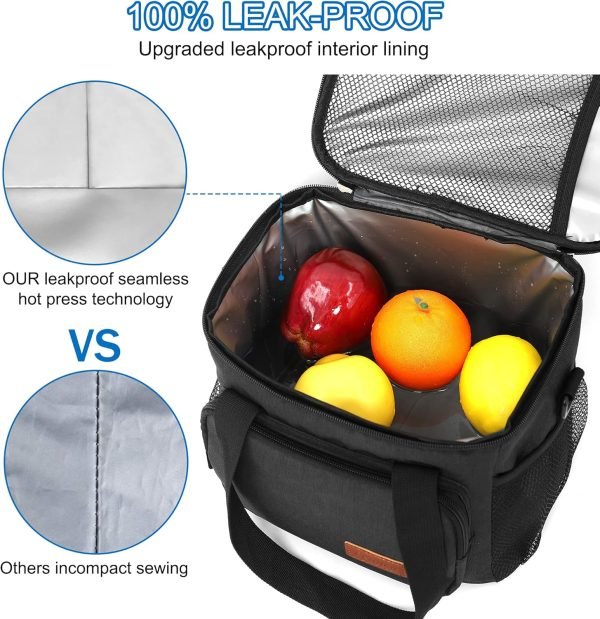 wholesale femuar reusable lunch box for men/women - insulated lunch bag leakproof lunchbox for work office picnic beach - freezable lunch cooler bag with adjustable shoulder strap - black  with your logo & design