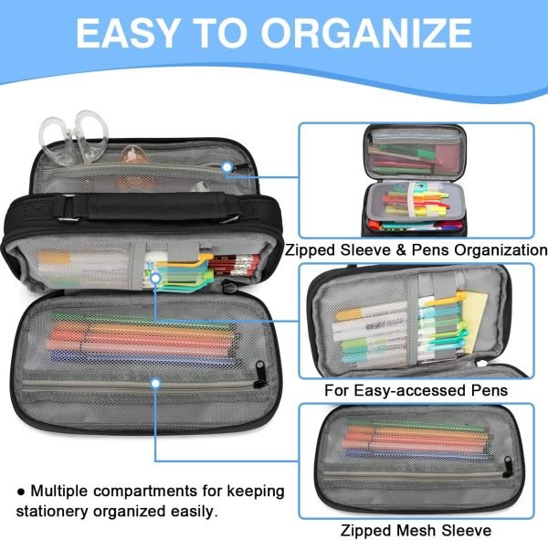 wholesale vaschy pencil case, large pencil pouch with compartments for middle school,work,office pen organizer holder school supply black free samples