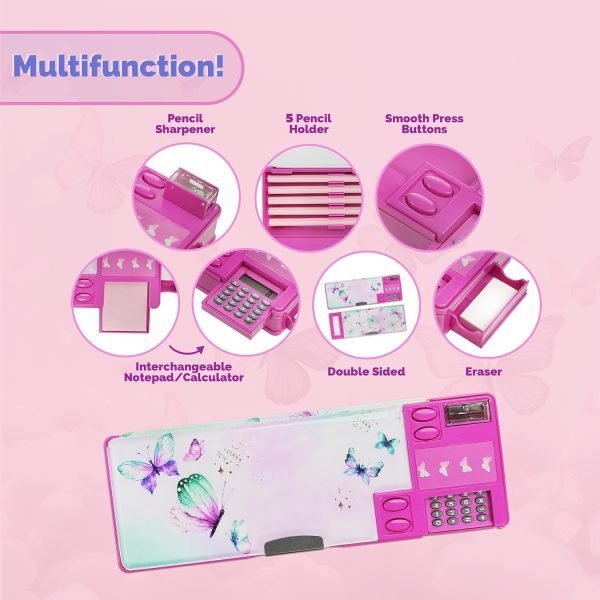 wholesale pop up butterfly pencil case for girls with calculator sharpener cute school supplies multifunction stationery organizer birthday gift in box free samples