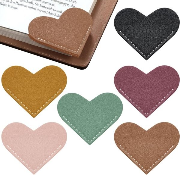 wholesale leather heart bookmarks,6 pcs corner page book marks small gifts for women,kids, book accessories for reading lover,cute handmade book reading for book lovers book holder book lovers(small gifts 2025) free samples