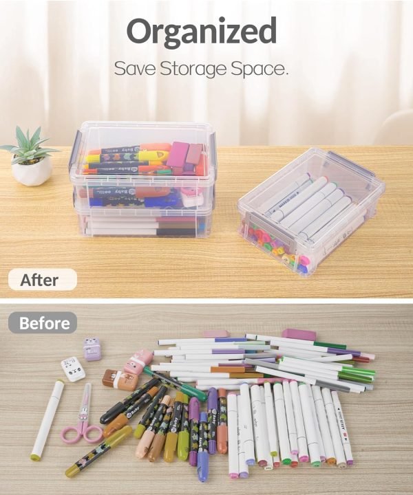 wholesale sooez 6 pack extra large pencil box, plastic pencil case crayon box bulk, clear marker organizer plastic containers with lid, stackable storage box for craft, pen, art, school supply, multicolor free samples