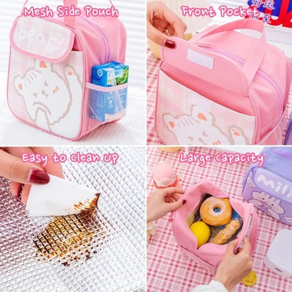 wholesale cute lunch bag kawaii aesthetic lunch bag for women insulated lunch box bag (purple bunny)  with your logo & design