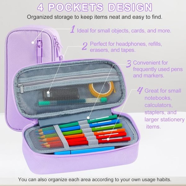 wholesale purple pencil case with handle, portable stationery case, pencil pouch, large pencil case for home, school &office free samples