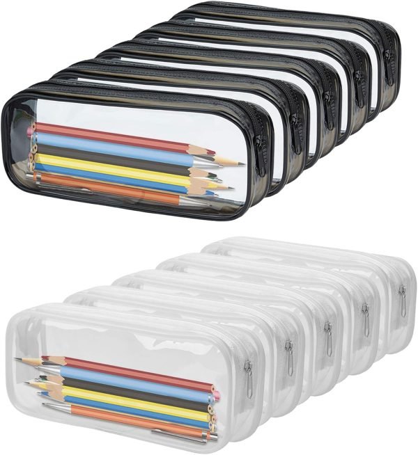 wholesale wuweot 10 pack clear pencil case, pvc pencil bag makeup pouch, big capacity travel toiletry bag with zipper for office stationery and travel storage (black+white) free samples