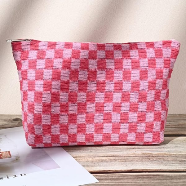 wholesale soidram 2 pieces makeup bag large checkered cosmetic bag capacity canvas mix travel toiletry bag organizer cute makeup brushes aesthetic accessories storage bag for women, checkered mix rose red free samples