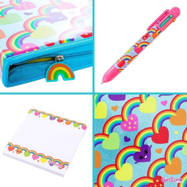 wholesale girlzone 43-piece rainbow stationery set for girls, jumbo rainbow arts & crafts filled stationery pencil case for girls, art case for toddlers, kids, teens & teachers free samples