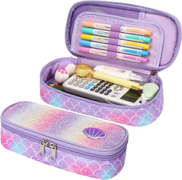 wholesale pencil case for girls - cute pencil case for kids special pencil pouch for girls sparkly kids pencil box pencil bag for school, pencil case only (glitter purple, mermaid) free samples