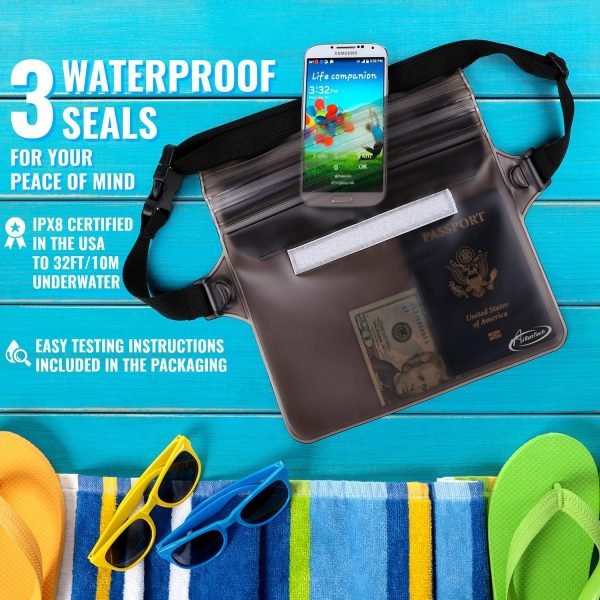 wholesale airuntech waterproof fanny pack,waterproof pouch for phone passport wallet purse with waist strap,floating waterproof bags for travel beach swimming kayaking boating pool accessories free samples