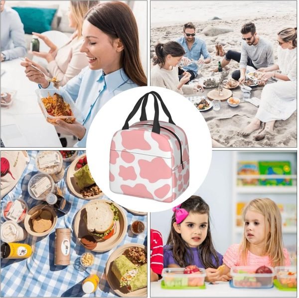 wholesale carati insulated lunch bag reusable lunch box women men, cooler lunch boxes waterproof lunch tote for picnic office work, cute pink strawberry cow print  with your logo & design