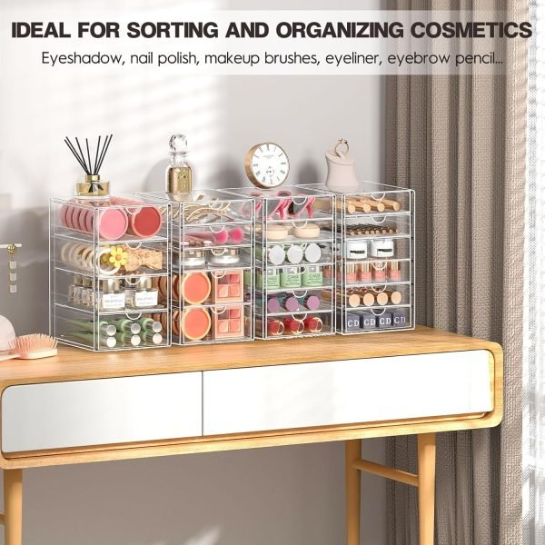 wholesale acrylic drawer organizers - 21 drawers 4 set - clear storage drawers for office supplies - stackable makeup organizer - dustproof desk organizers for makeup, jewelry, pen, stationary free samples