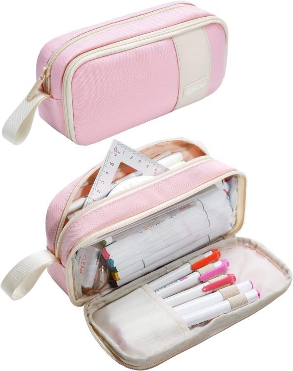 wholesale yokuma pencil case for adults aesthetic pen bag for teen college zipper pouch office supplies stationery organizer small tool bag (pink tw) free samples