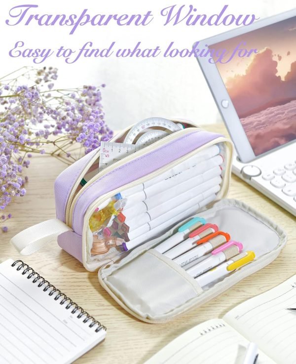 wholesale yokuma pencil case for adults aesthetic pen bag for teen college zipper pouch office supplies stationery organizer small tool bag (purple tw) free samples