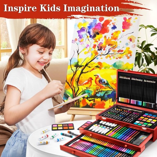 wholesale popyola art supplies, 269 piece deluxe art set with 6 drawing pads, watercolor paints, crayons, colored pencils set in wooden case, creative gifts for artists adults kids free samples