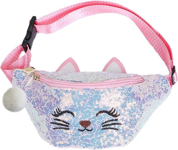 wholesale bibdoo kids fanny pack for girls shiny waist bag cat gift with pom pom free samples