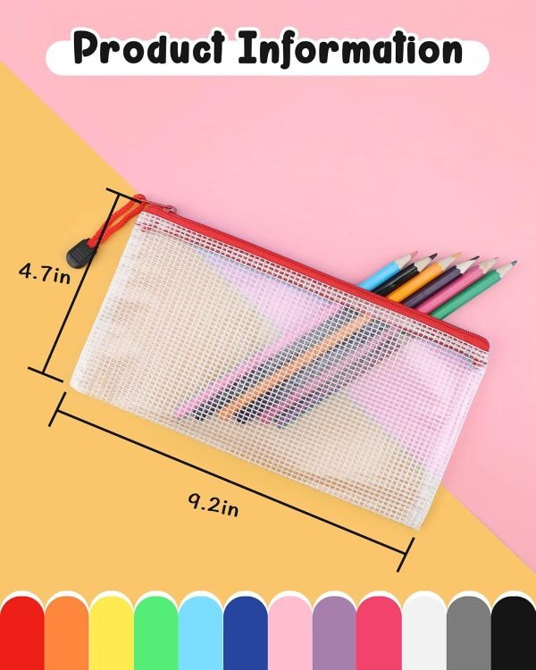 wholesale umriox zipper pencil pouches, 9.2 x 4.7 in (12 colors, 12 pack), pencil pouches bulk, clear pencil pouch for office supplies cosmetics travel accessories free samples