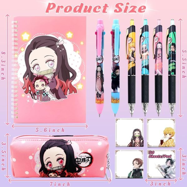 wholesale anime demon merch gifts，kawaii anime stuff cartoon stationery set school supplies for girls，including spiral notebook gel pen multicolor pen sticky note... free samples