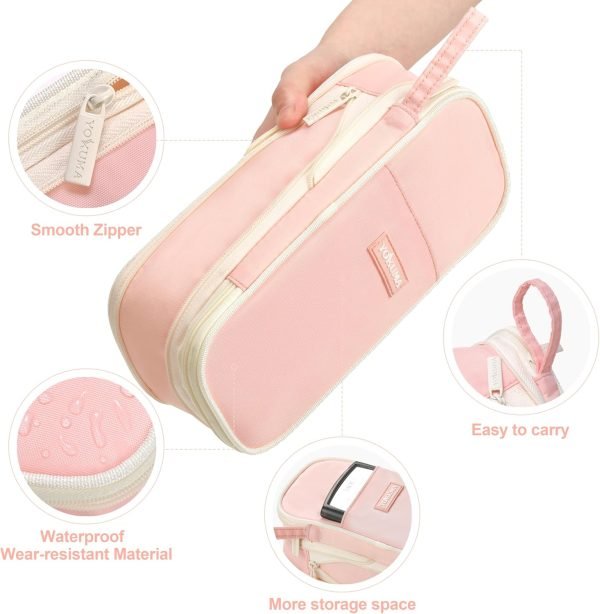 wholesale yokuma pencil case cute pencil pouch for girls big capacity pen bag box, kawaii aesthetic college school supplies for student teen adults preppy, pink free samples