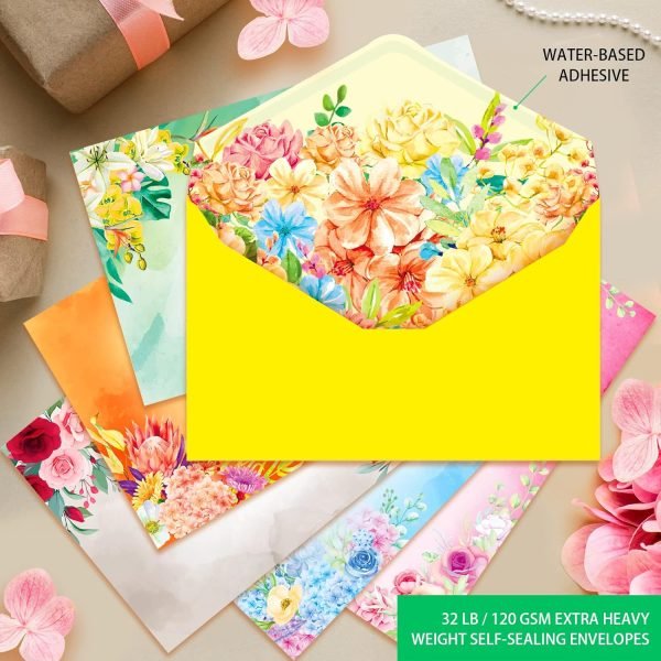 wholesale anzon mories 72 pieces cute stationary writing paper and envelope set (2 sides colored, 1 side lined) 48 sheets, 24 pcs envelopes, flower letter stationery floral decoration (inches, 5.5 x 7.5) free samples