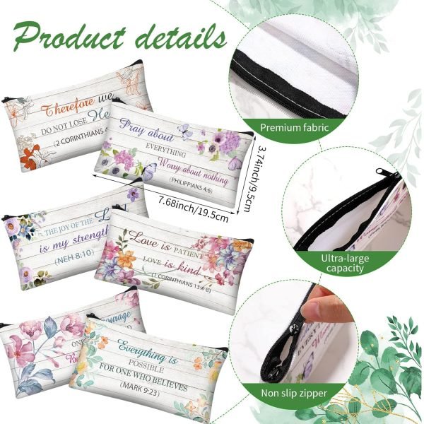 wholesale zonon 6 pieces inspirational bible verse pencil pouch for women bible study journaling supplies christian canvas makeup bags cute pencil case scripture gifts for christmas students office school free samples