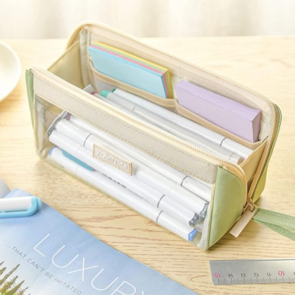 wholesale yokuma clear aesthetic pencil case pouch for girls cute kawaii mark pen case organizer large capacity for kids teen college students adults,small makeup bag,back to school supplies (green) free samples