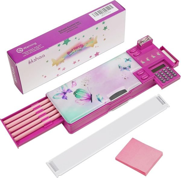 wholesale pop up butterfly pencil case for girls with calculator sharpener cute school supplies multifunction stationery organizer birthday gift in box free samples