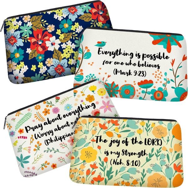 wholesale 4 pieces inspirational bible verse pencil pouch christian pencil case scripture canvas makeup bags for students office journaling supplies (bible verse pattern,8.7 x 5.5 inch) free samples