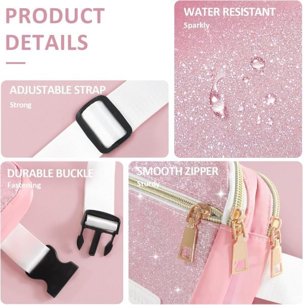 wholesale fanny packs for women men mini fashion glitter waist packs with adjustable strap and 3 zipper pockets everywhere crossbody belt bag for outdoors running travelling (pink bling sparkle) free samples