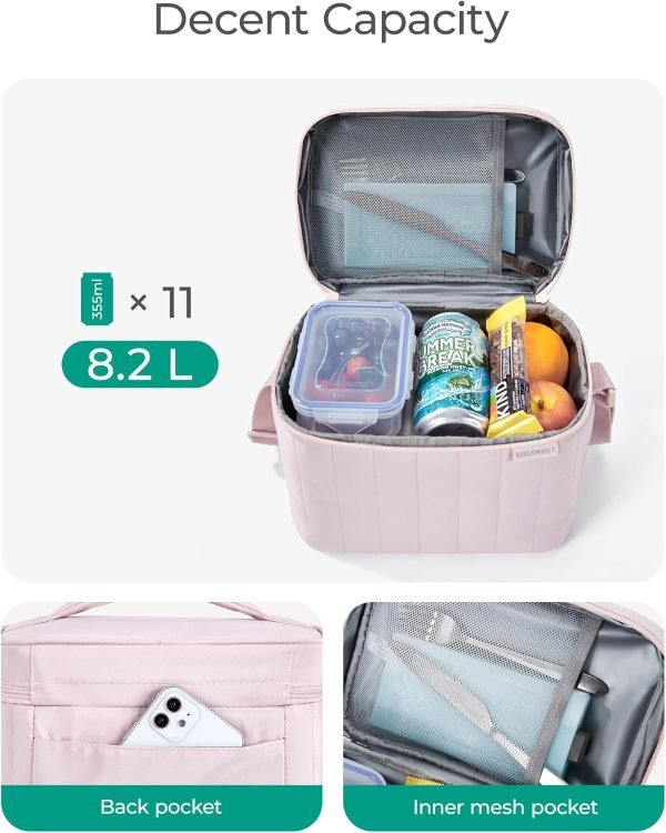 wholesale bagsmart lunch box for women insulated lunch bag cute puffer lunch tote bags lightweight quilted reusable cooler for work picnic travel, pink  with your logo & design