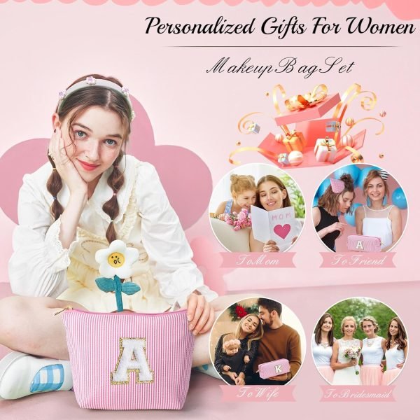 wholesale yoolife christmas gifts for girls | personalized initial makeup bag pink cosmetic bag travel toiletry bag girlfriend teacher gifts 11 12 13 14 15 16 years old girl gifts teen girl gifts trendy stuff a free samples