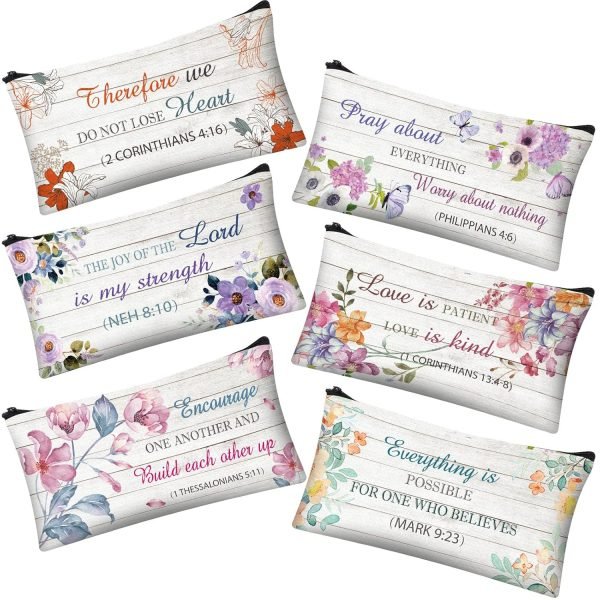 wholesale zonon 6 pieces inspirational bible verse pencil pouch for women bible study journaling supplies christian canvas makeup bags cute pencil case scripture gifts for christmas students office school free samples