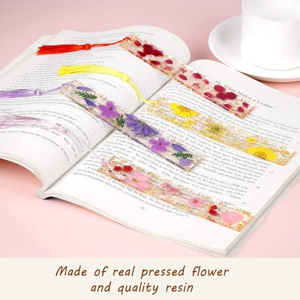 wholesale 4 pieces dried flower resin bookmark for men women book lovers, handmade transparent floral pressed flower book mark bookmarks box set, ideal for birthday present, teachers appreciation free samples