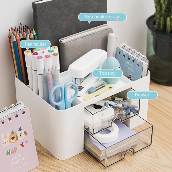 wholesale desk organizer with 2 drawer, multi-functional pencil pen holder for desk, desk organizers and storage with 7 compartments, desktop organizer for office home art supplies (white) free samples