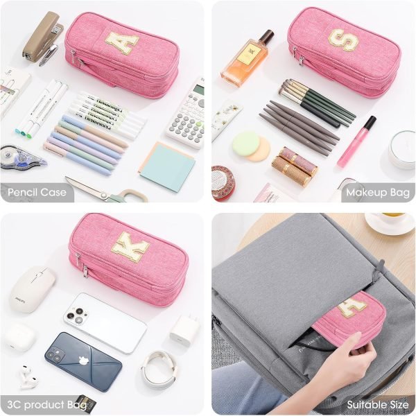 wholesale preppy pencil case for school supplies, large initial pencil pouch with zipper, cute pencil bag for office supplies, aesthetic birthday gift for kids teen girls adults - s(pink) free samples