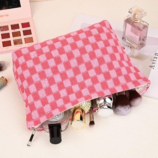 wholesale soidram 2 pieces makeup bag large checkered cosmetic bag capacity canvas mix travel toiletry bag organizer cute makeup brushes aesthetic accessories storage bag for women, checkered mix rose red free samples