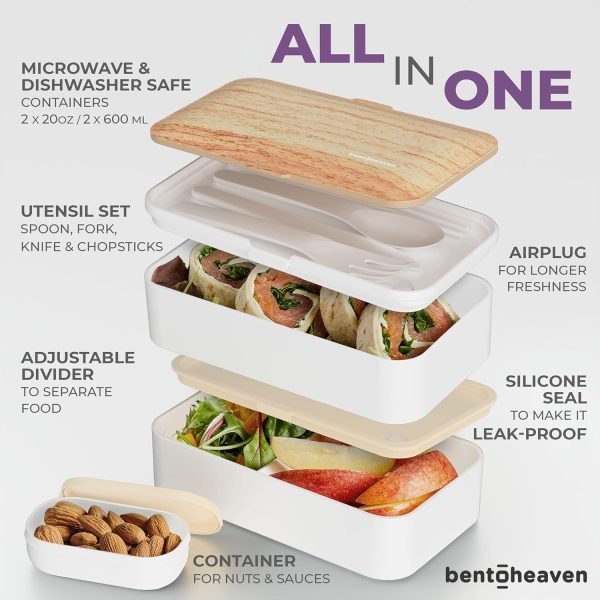 wholesale bentoheaven premium bento box adult lunch box with compartments for women & men, set of utensil & chopsticks & dip container, cute japanese kids bento lunch box, microwavable (bright light)  with your logo & design