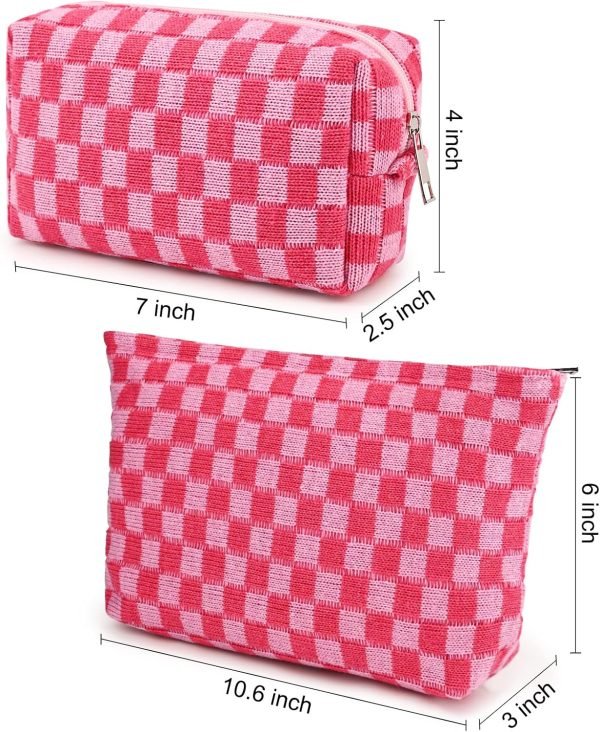 wholesale soidram 2 pieces makeup bag large checkered cosmetic bag capacity canvas mix travel toiletry bag organizer cute makeup brushes aesthetic accessories storage bag for women, checkered mix rose red free samples