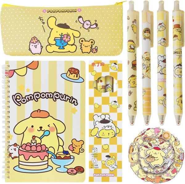 wholesale koiswim cute school supplies set including gel pens, journal notebook, 50 stickers, pencil cse, kawaii stationery set, back to school gift, yellow free samples